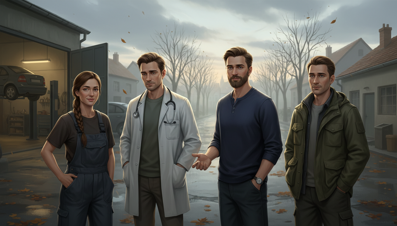 Emilia, Leon, Maximilian und Lukas gemeinsam in einer spätherbstlichen Szene